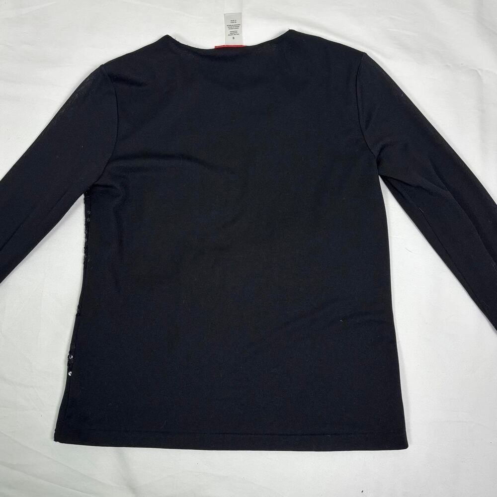 Anne Klein Black Sequin Long Sleeve Top with Silver Sequin Diamond Pattern - Picture 5 of 5